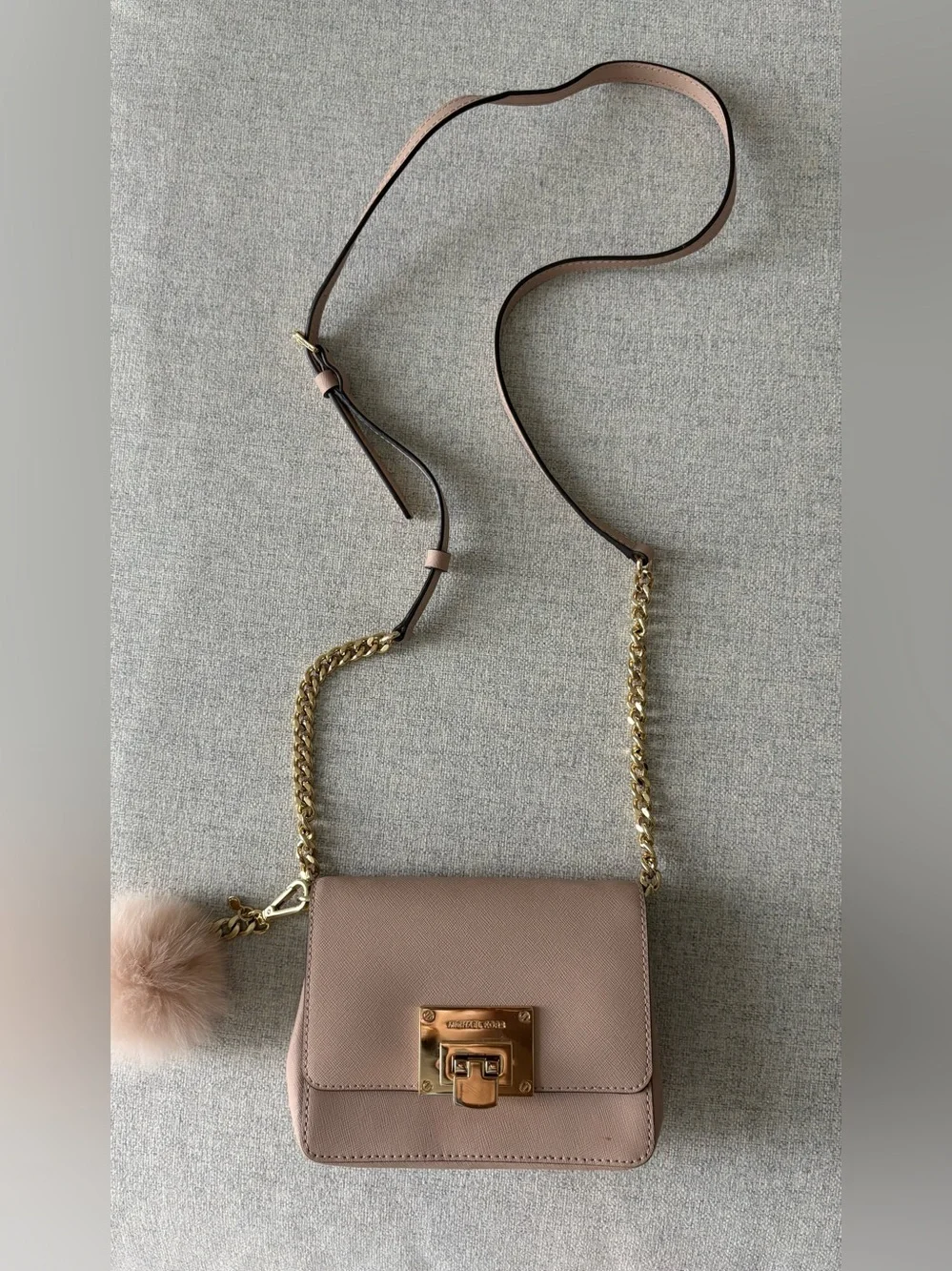 Michael Kors Nude / Blush Pink Leather Crossbody with Gold Chain